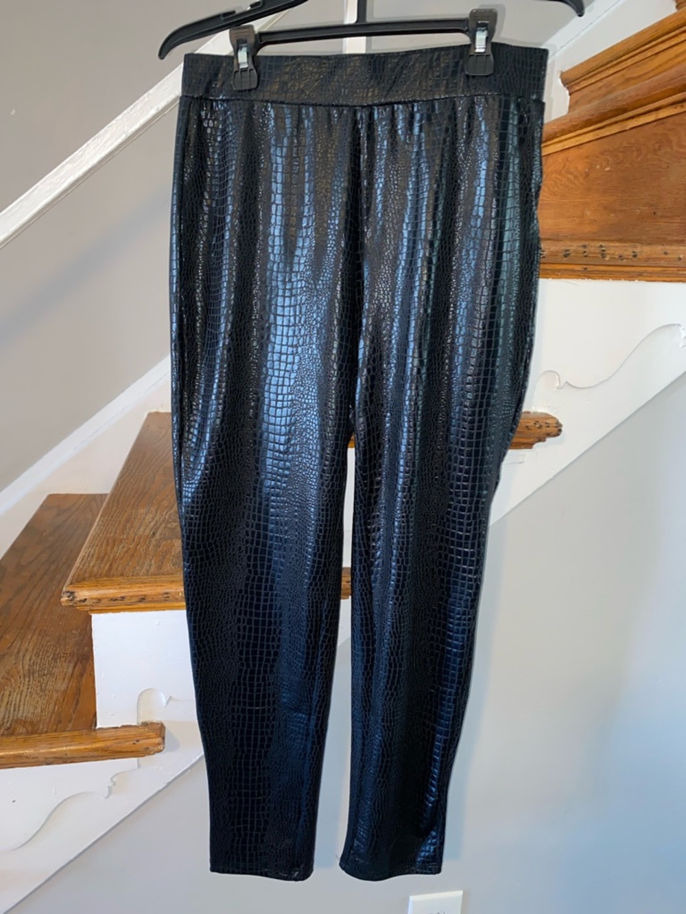 SHEIN Black Croc-Embossed Faux Leather Leggings petite Large